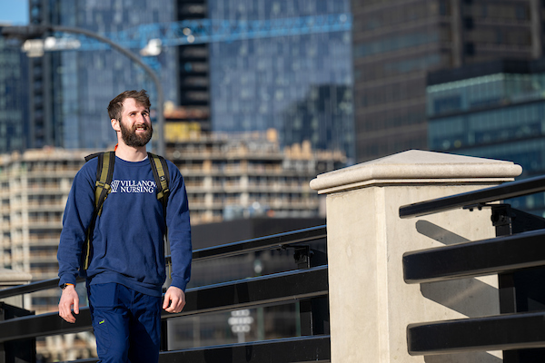 Nursing student walking in Philadelphia